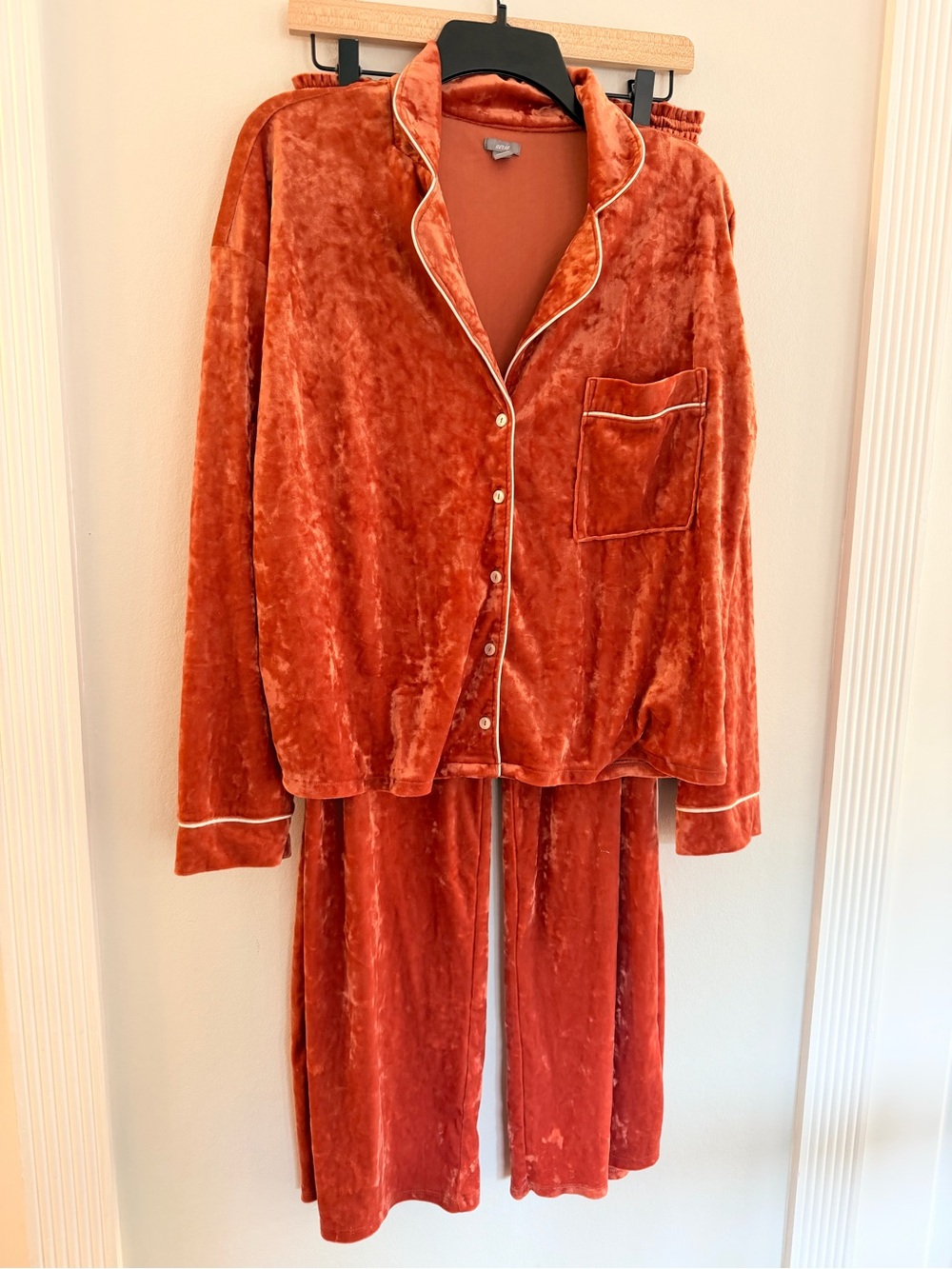 Aerie Crushed Velvet Pajama Set Size Medium Rust Orange